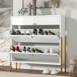 39" Modern Freestanding Shoe Cabinet With 2 Flap Drawers And 1 Slide Drawer - ModernLuxe
