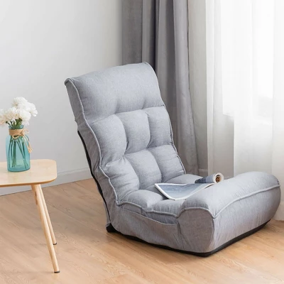 Costway 4-Position Floor Chair Folding Lazy Sofa W/Adjustable Backrest& Headrest Gray - Image 2