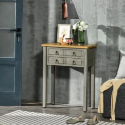 HOMCOM Vintage Console Table With 2 Drawers, Retro Entryway Table For Hallway, Living Room And Hallway, Gray