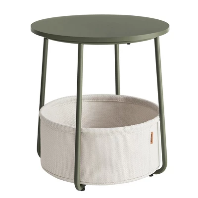 Small Round Side End Table Modern Nightstand With Fabric Basket - Image 11