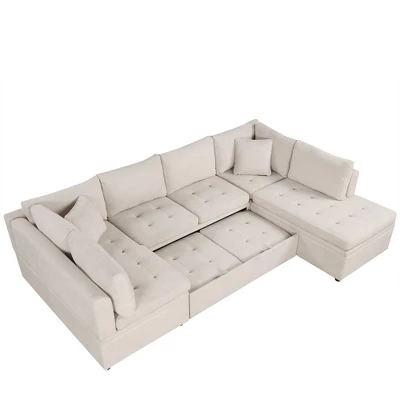 117.3"W Oversized Sectional Sofa U- Shaped Sofa Couch Pull-out Sofa Bed With Two Throw Pillows - ModernLuxe - Image 8