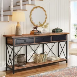 Tribesigns 70.9" Farmhouse Console Table With 3 Drawers, Narrow Long Sofa Foyer Table With Storage Shelf For Entryway, Hallway