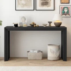 59.2"W Modern Style Console Table With Paulownia Solid Wood Veneer, Suitable For Foyer, Living Room Or Entryway - ModernLuxe