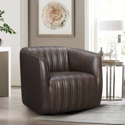 Aries Genuine Leather Swivel Barrel Chair - Armen Living - Image 8