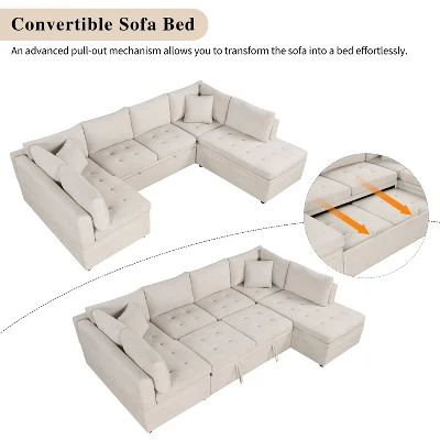 117.3"W Oversized Sectional Sofa U- Shaped Sofa Couch Pull-out Sofa Bed With Two Throw Pillows - ModernLuxe - Image 3