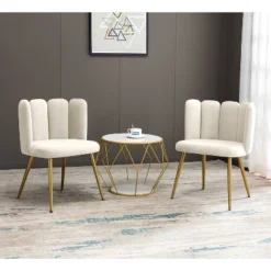Set Of 2 Barbara Contemparary Velvet Vanity Stool For Makeup Room, Moden Accent Side Chairs For Living Room With Shell Back And Golden Metal Legs| ARTFUL LIVING DESIGN