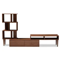 Haversham Mid-Century Retro Modern Display TV Stand For TVs Up To 60" Walnut Brown - Baxton Studio