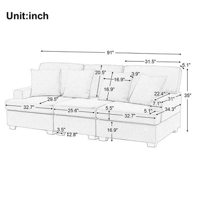 Modern Upholstered 3-Seat Sofa With 4 Pillows-ModernLuxe - Image 2