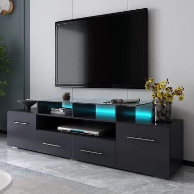 ModernLuxe Modern Stylish Functional TV Stand With Color Changing LED Lights High Gloss TV Cabinet - Image 10