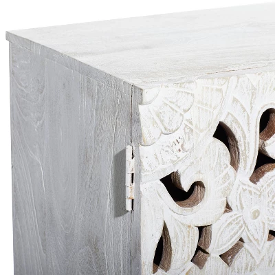 Mediterranean Carved Wood Cabinet White - Olivia & May - Image 4