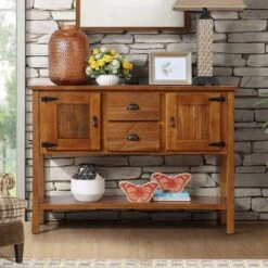 48" Vintage Style Solid Wood Sideboard Console Table With 2 Drawers, Cupboard And Bottom Shelf - ModernLuxe