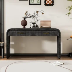 59"W Retro Silhouette Console Table, Entryway Table With Open Style And Two Top Drawers 4Q -ModernLuxe
