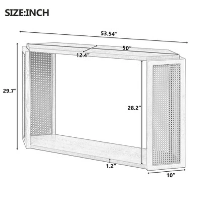 54"W Console Table Entryway Table Accent Table With Rattan Side, Open Shelf And Unique Arrow-Shaped Design, Antique Blue/Black-ModernLuxe - Image 6