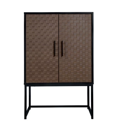 Arina 2 Door Leatherette With Bands Weaving Vision High Accent Cabinet With Adjustable Shelf - The Pop Maison - Image 9