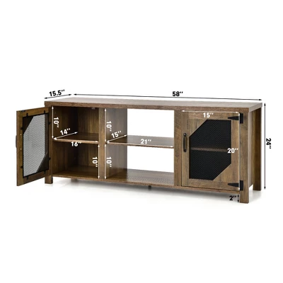 Costway TV Stand Entertainment Media Center For TVs Up To 65'' W/Steel Mesh Doors - Image 3
