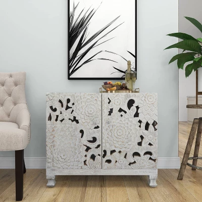 Mediterranean Carved Wood Cabinet White - Olivia & May - Image 12