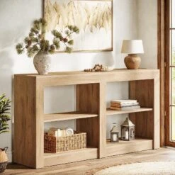 Tribesigns 59-Inch 3-Tier Farmhouse Entryway Table, Wood Console Table Behind Couch