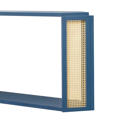 54"W Console Table Entryway Table Accent Table With Rattan Side, Open Shelf And Unique Arrow-Shaped Design, Antique Blue/Black-ModernLuxe - Image 12