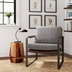 24" Amelie Mid-Century Modern Armchair Distressed Gray - Finch