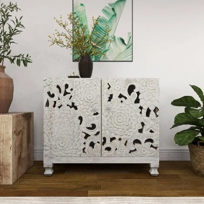 Mediterranean Carved Wood Cabinet White - Olivia & May - Image 10