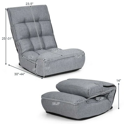 Costway 4-Position Floor Chair Folding Lazy Sofa W/Adjustable Backrest& Headrest Gray