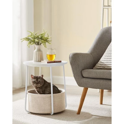 Small Round Side End Table Modern Nightstand With Fabric Basket - Image 8