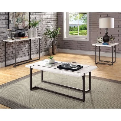 Syrex Rectangle Sofa Table White/Gun Metal - MiBasics - Image 2