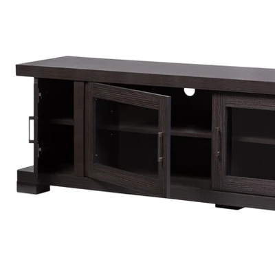 Viveka Wood Cabinet With 2 Glass Doors And 2 Doors TV Stand For TVs Up To 75" Dark Brown - Baxton Studio - Image 2