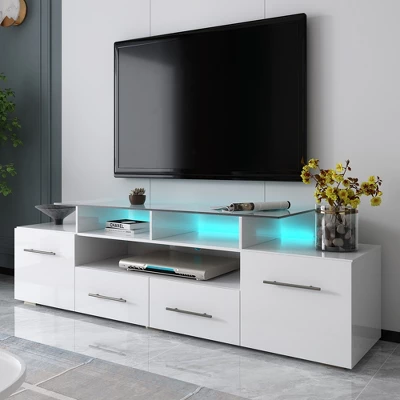 ModernLuxe Modern Stylish Functional TV Stand With Color Changing LED Lights High Gloss TV Cabinet - Image 11