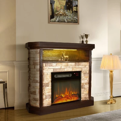 39" Freestanding Electric Fireplace Tan - Home Essentials