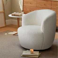 Bella 28'' Seat Width Touch Modern White Boucle Upholstered With 360° Swivel Accent Armrest Barrel Chairs-The Pop Maison