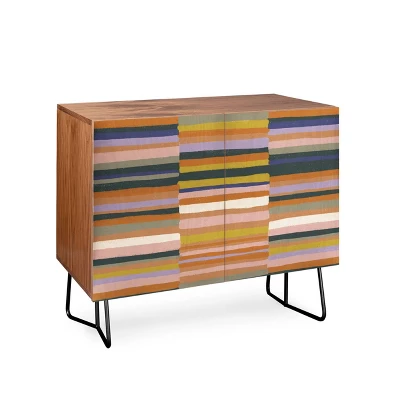 Gigi Rosado Brown Striped Pattern Walnut Credenza - Deny Designs