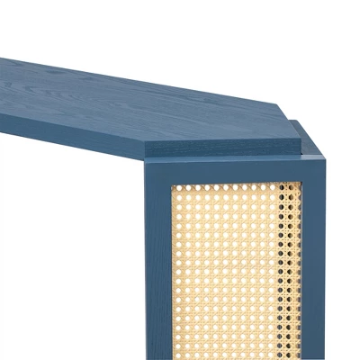 54"W Console Table Entryway Table Accent Table With Rattan Side, Open Shelf And Unique Arrow-Shaped Design, Antique Blue/Black-ModernLuxe - Image 11