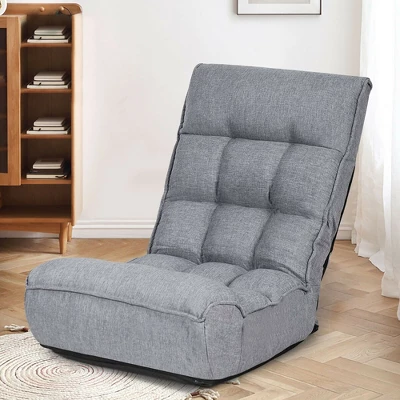 Costway 4-Position Floor Chair Folding Lazy Sofa W/Adjustable Backrest& Headrest Gray - Image 3