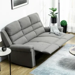 HOMCOM Recliner Sofa Couch With Easy Pull Handles And Adjustable Footrest, 3 Seater Sofa Modern Couch, Gray