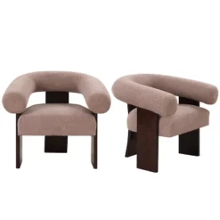 Cheryl Set Of 2 Teddy Velvet 23.2" Wider Seat And Backrest Upholstered With Rubberwood Legs Curved Wishbone Frame Accent Chair-Maison Boucle